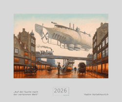 Steampunkmalerei von Vadim Voitekhovitch zu Titeln Heimkehr, Ankunft Begegnung, Wüstenlandschaft